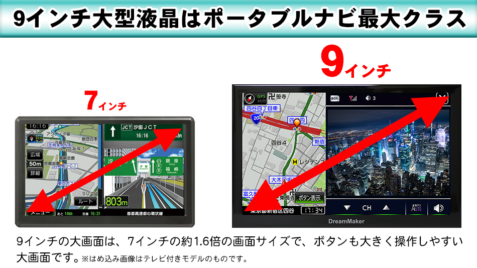 9インチ液晶 カーナビ ポータブルナビ フルセグ「PN0903ATP」2020年