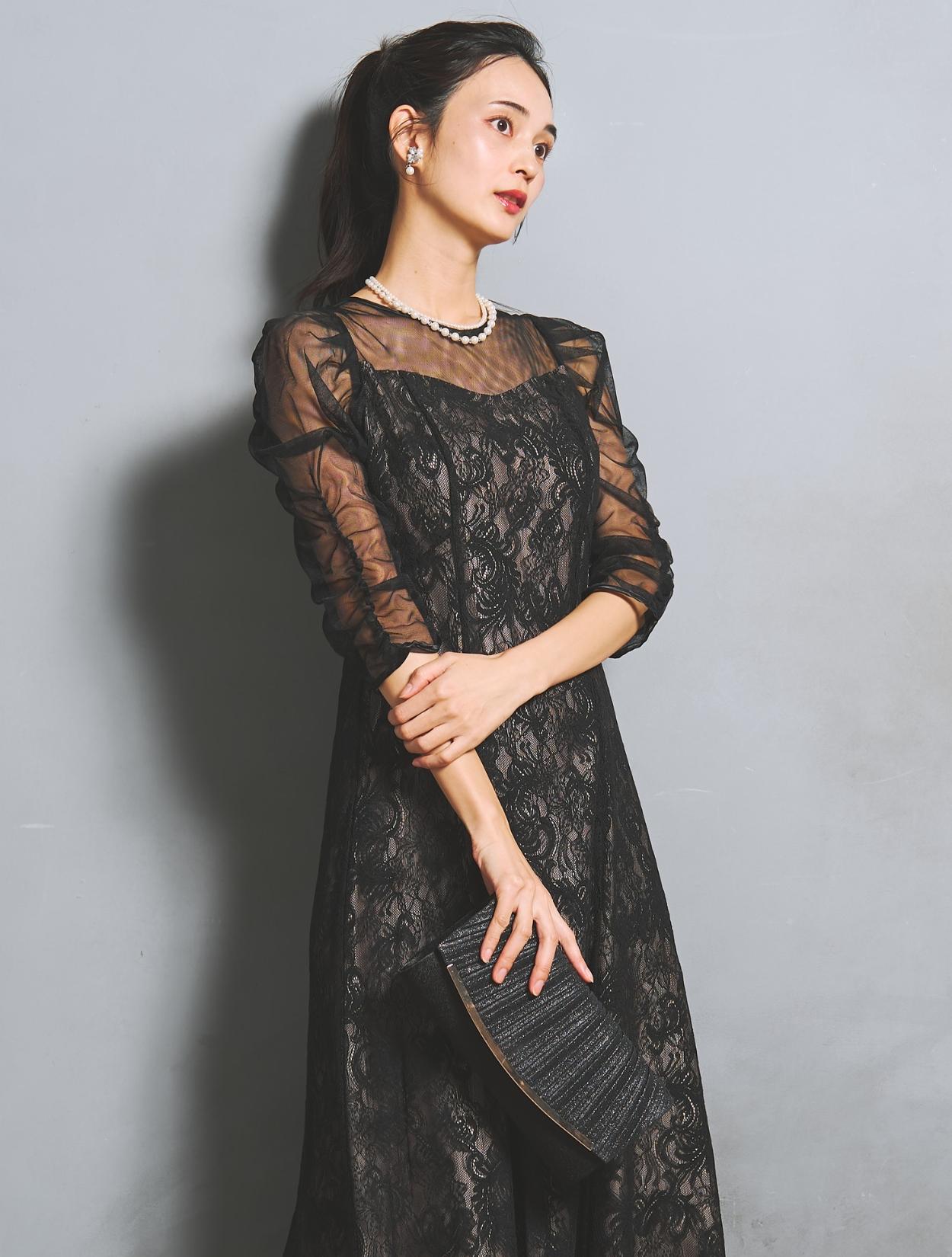 M】シアースリーブ×レースドレス(ブラック)DPSET0921のレンタルページ