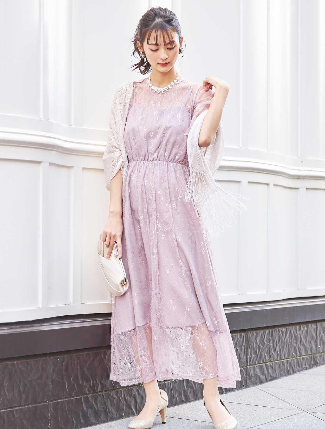 M】総レース5分袖ロングドレス（ピンク）DPSET0383のレンタルページ