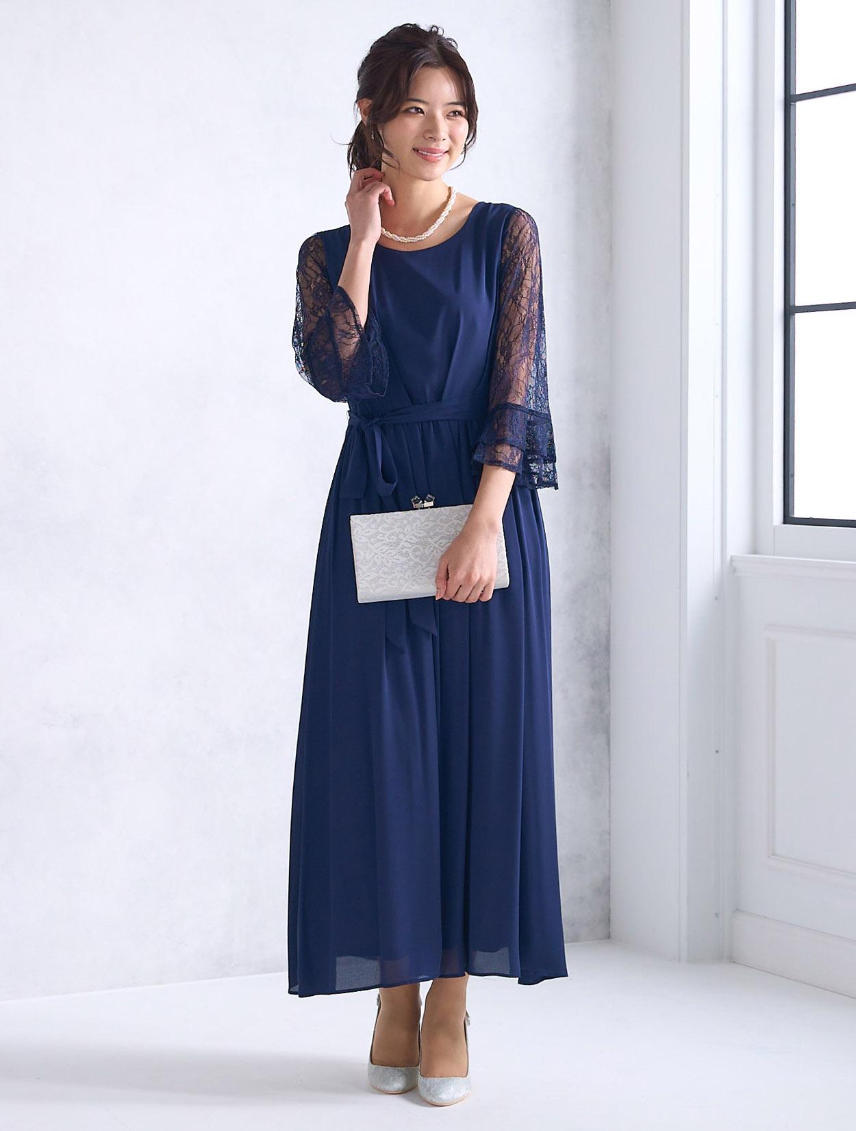 LL/3L】袖レースロングドレス（ネイビー）DPSET0467Lのレンタルページ
