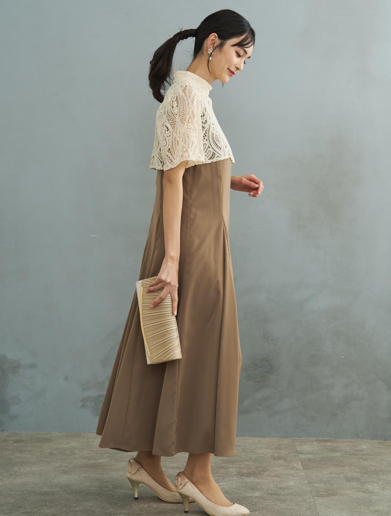 M】レースブラウスマーメイドドレス（ベージュ）DPSET0648のレンタル