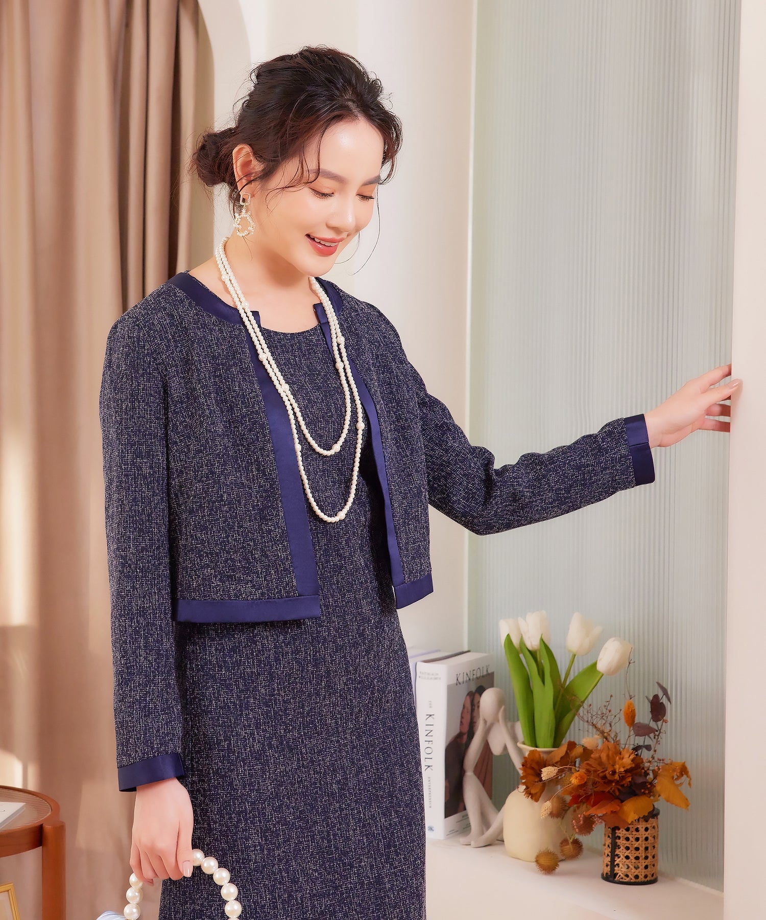 レディースフォーマル フォーマルワンピース ジャケット ネイビー