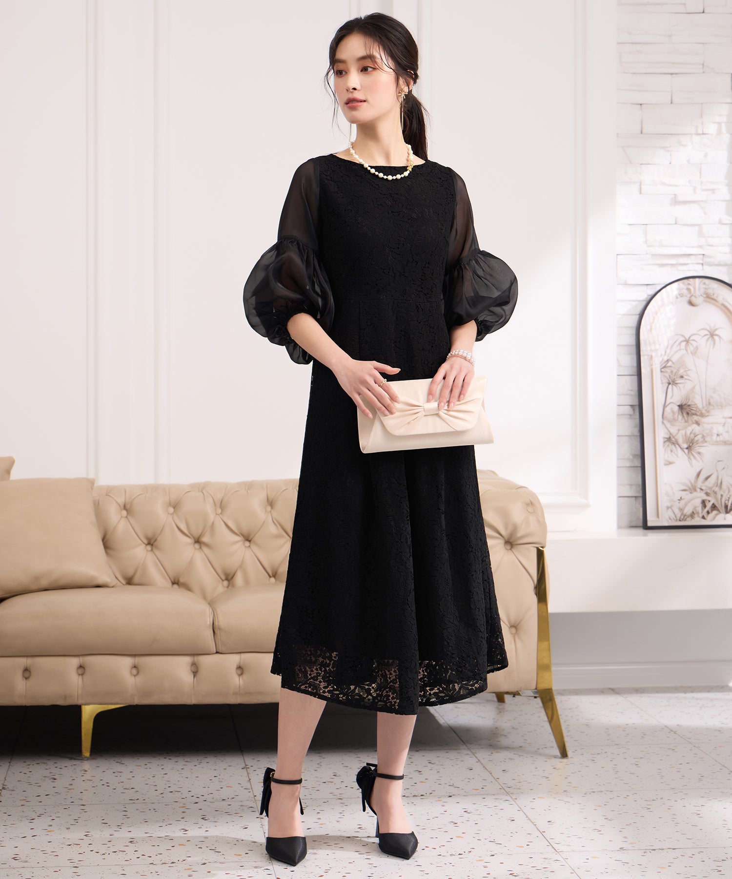 しっとり大人華やかなレースワンピースcy88652 ブラック – [公式