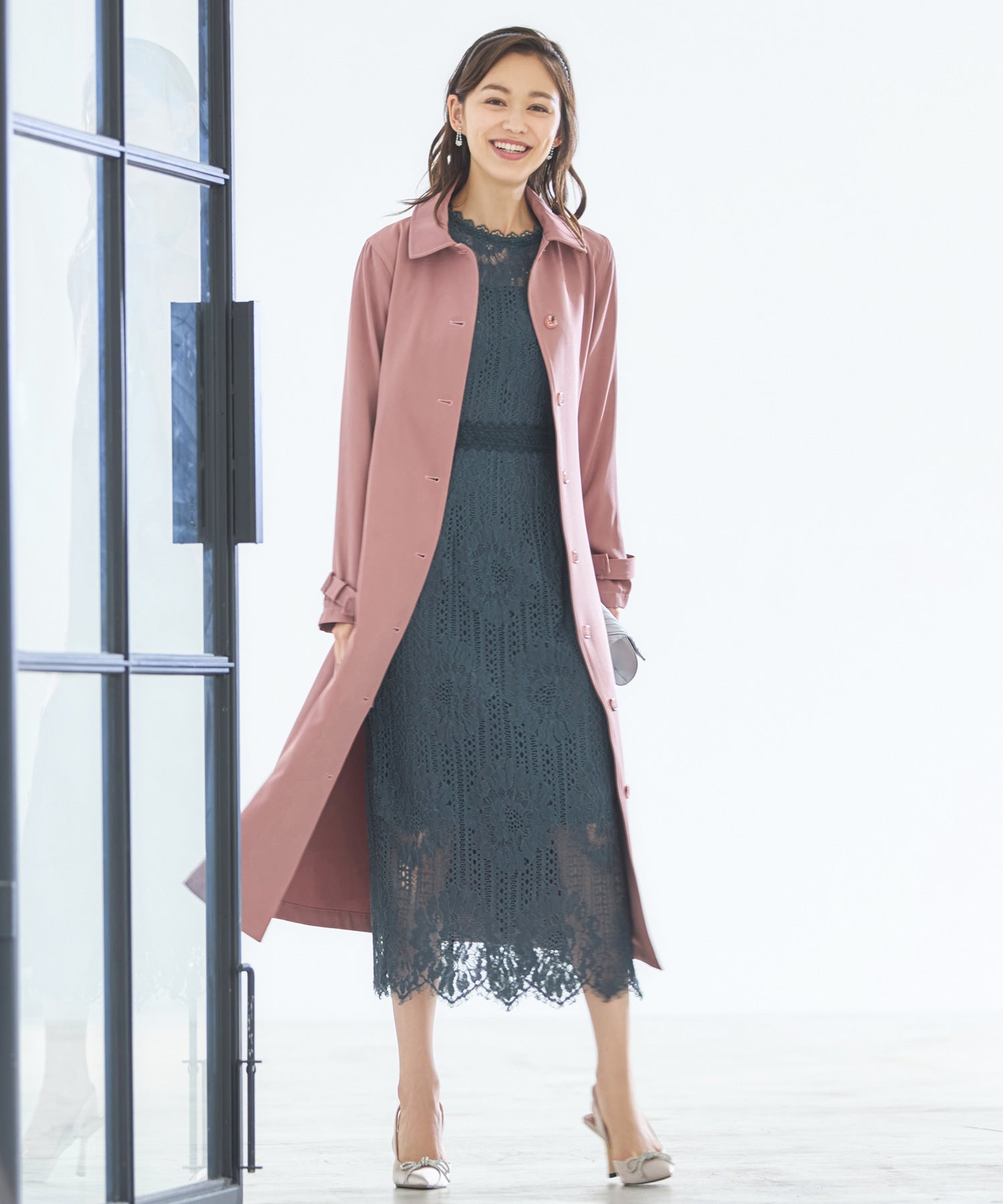 トレンチコート ロングコート ケープ 膝下丈 2way ピンク – [公式