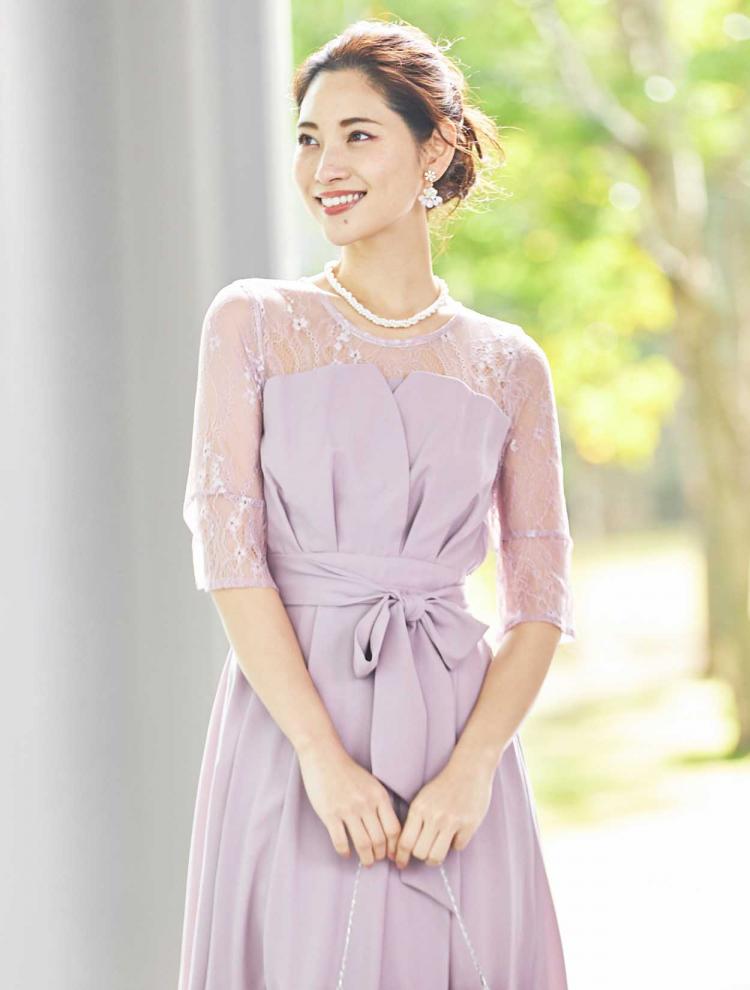 近代モデル ピンクはピンクノースリーブヒラヒラレース ネイビー L