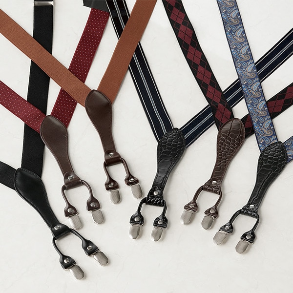 ジョージ・ガルシア 本革サスペンダー(ブラック（無地）): メンズ