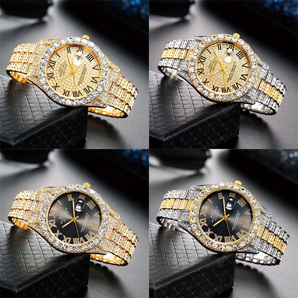 ラグジュアリー ラインストーンウオッチ(ゴールド×ゴールド): メンズ