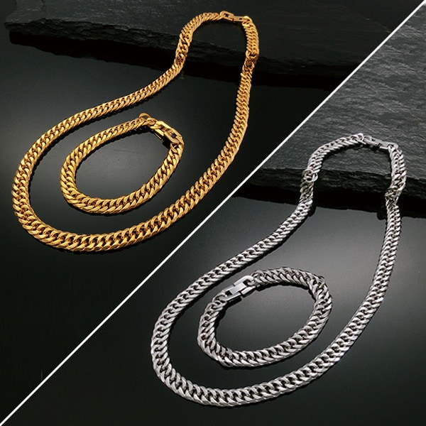 10mm6面ダブル喜平 ネックレス・ブレス2点セット(ゴールド): メンズ