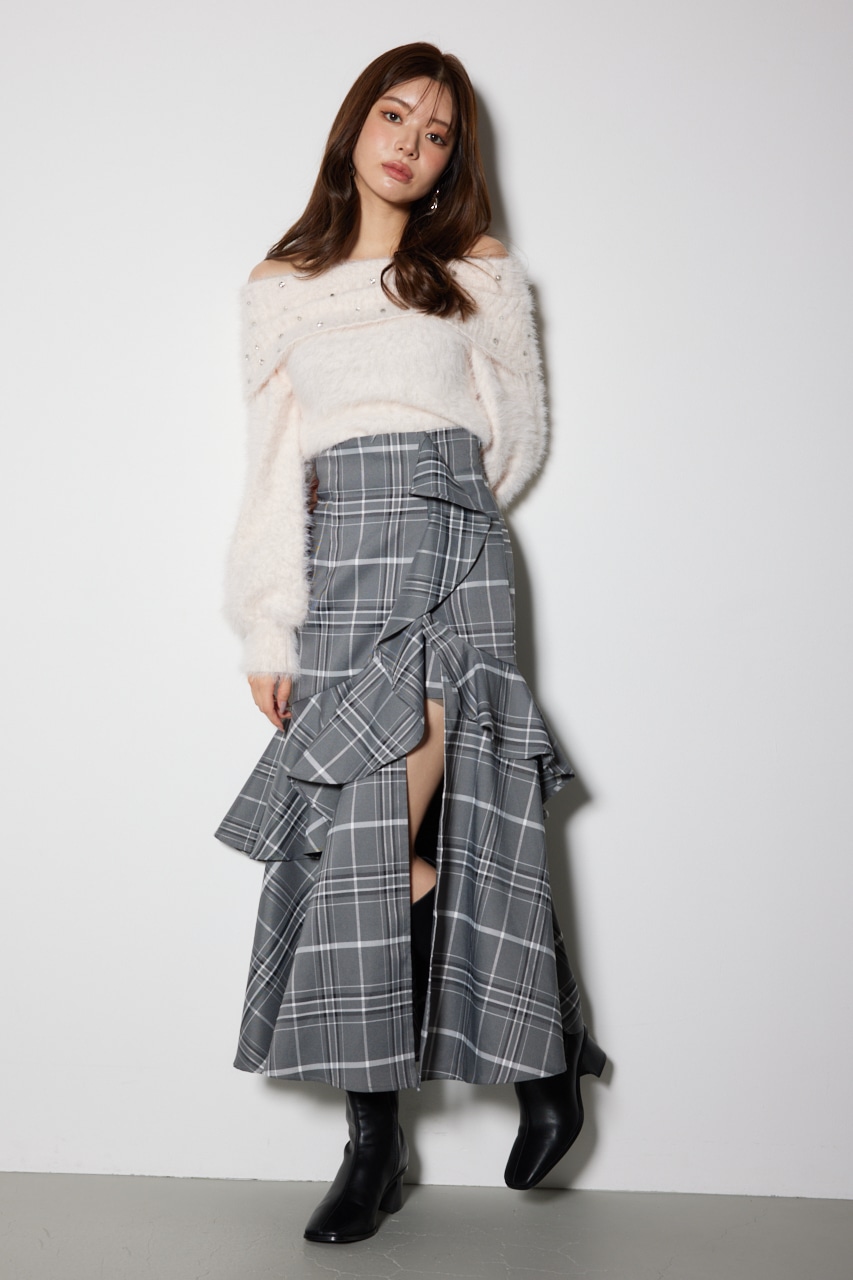 rienda | チェックフリルスリットスコートショートパンツ (パンツ