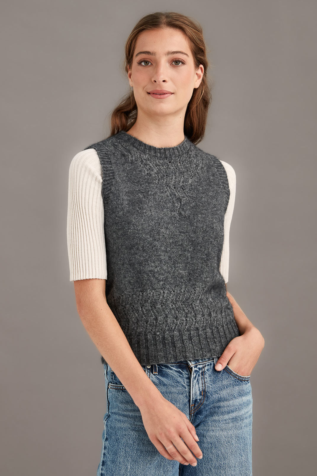 トップス PERVERZE Lambs-wool Layered Knit Vest be Lambs-wool