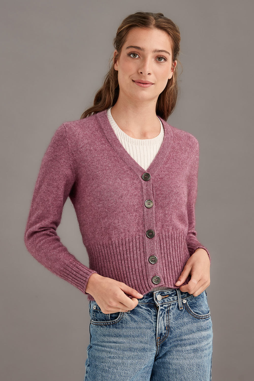 Possum Merino Rib Cardi | McDonald Textiles - Ecowool