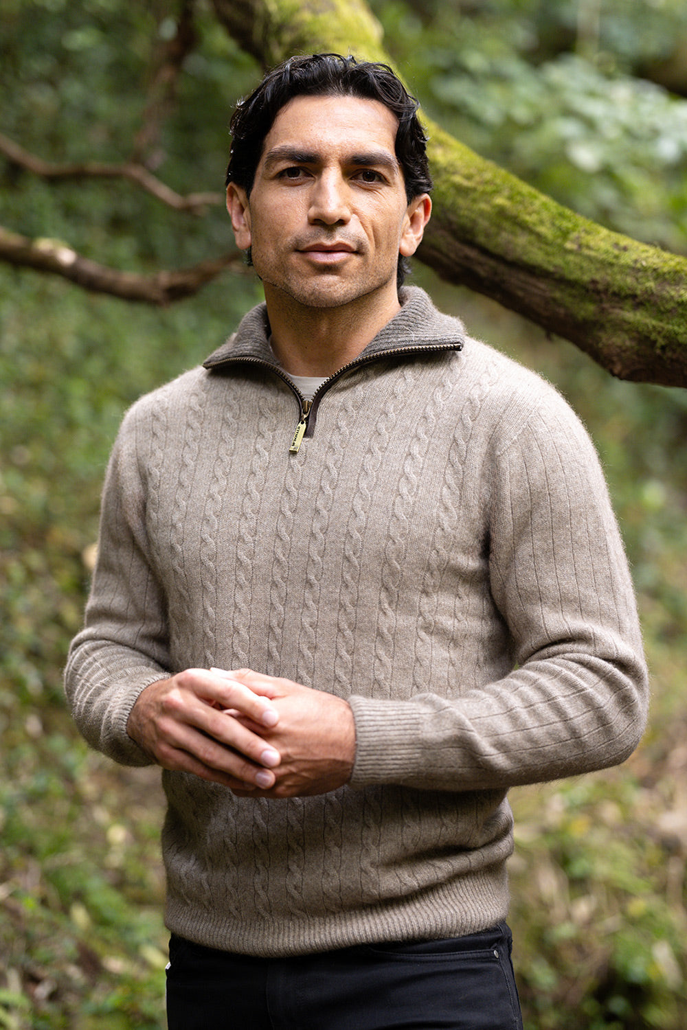 Possum Merino Cable Jersey with Contrast Trim - Ecowool