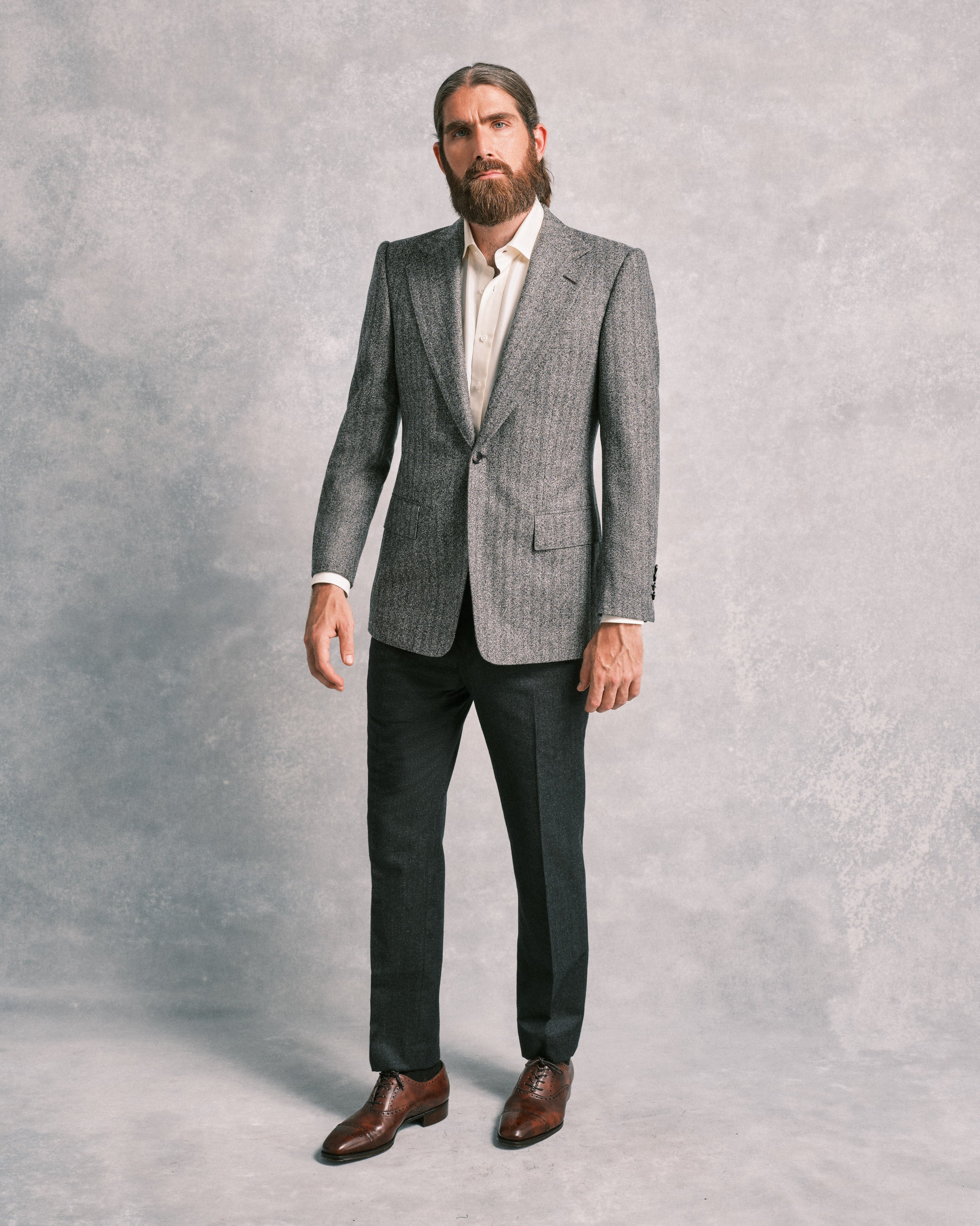 Mottled Grey Herringbone Sports Jacket – Edward Sexton