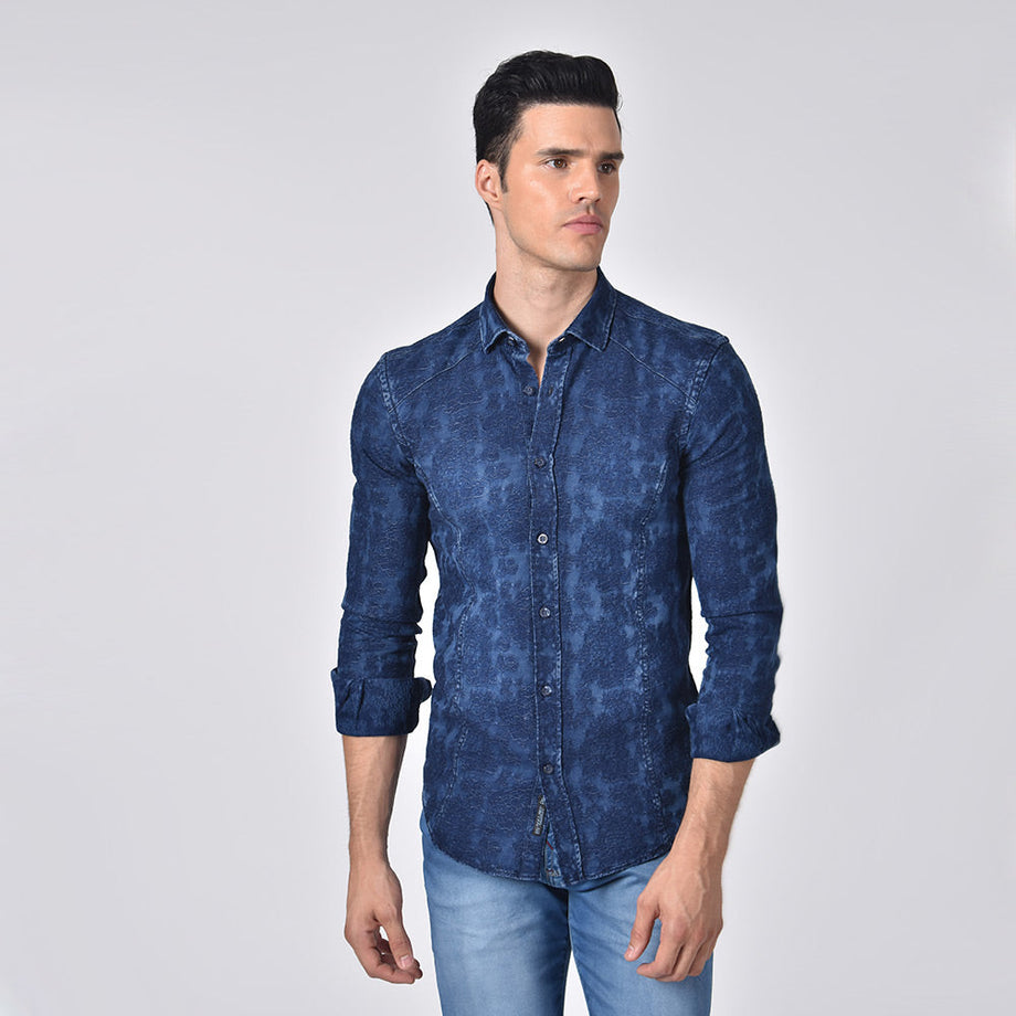 Denim Floral Jacquard Button Down Shirt – Eight-X