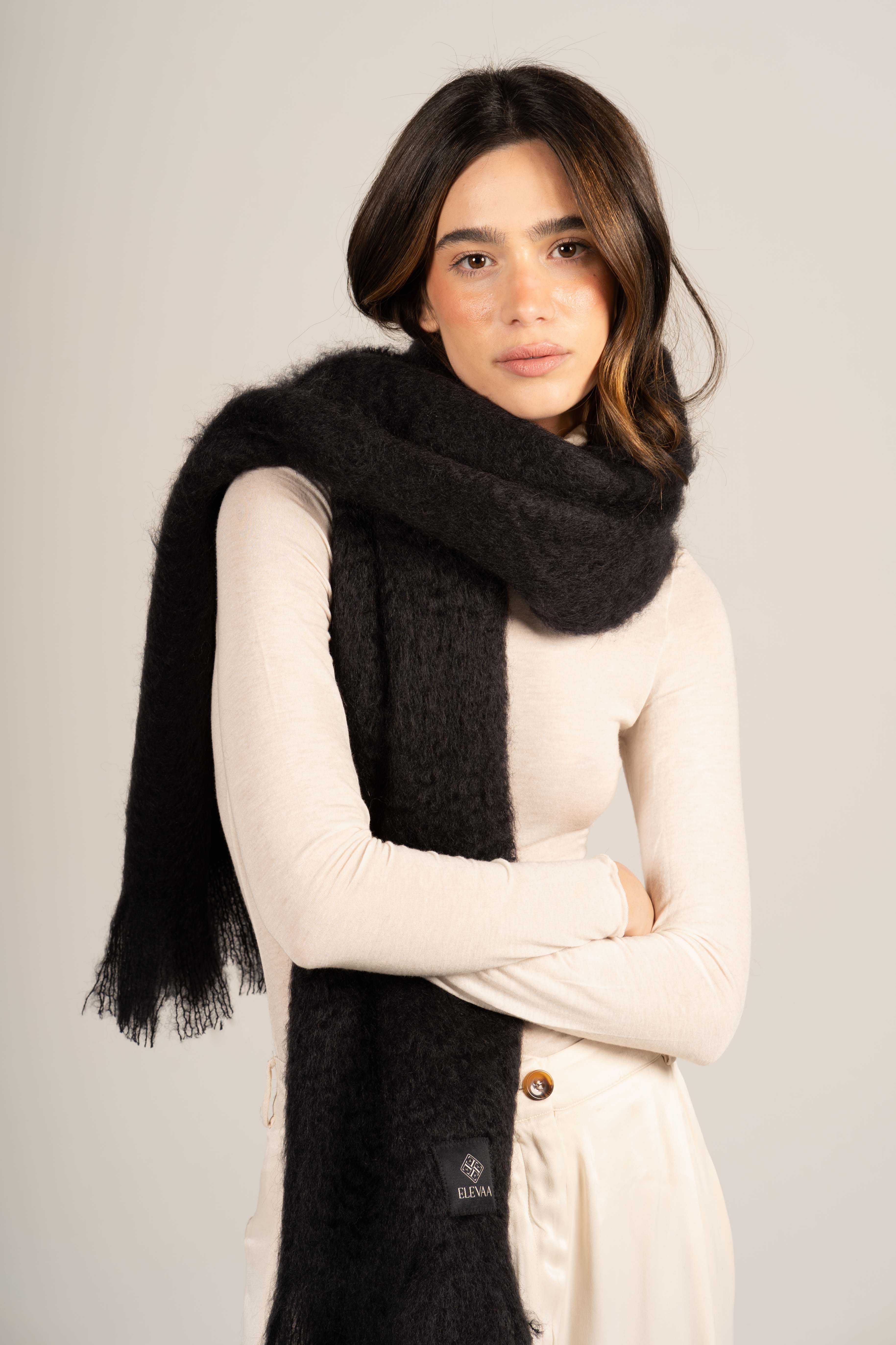 Glossy Black Mohair Scarf