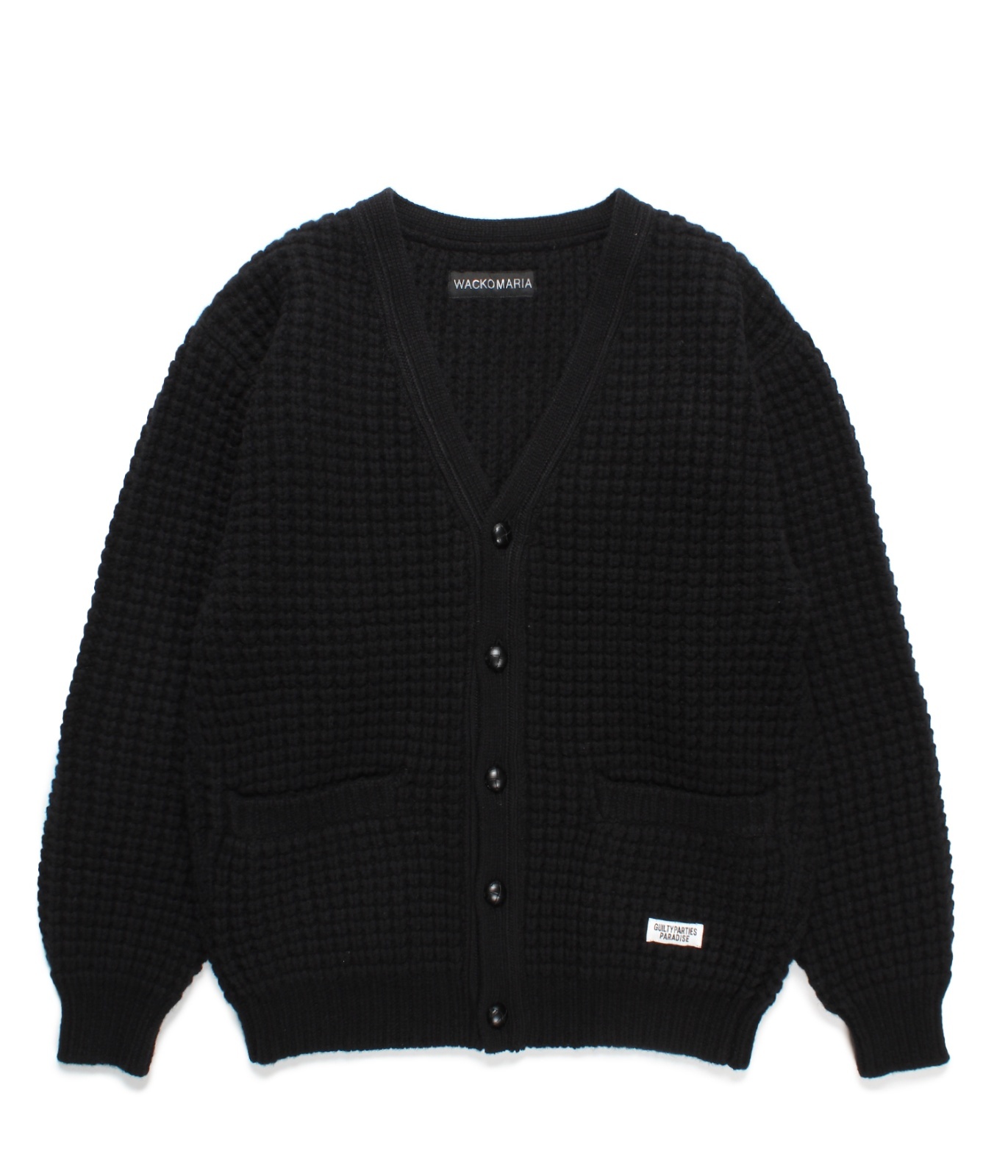 WACKO MARIA (WAFFLE KNIT CARDIGAN) BLACK - FAMLEST
