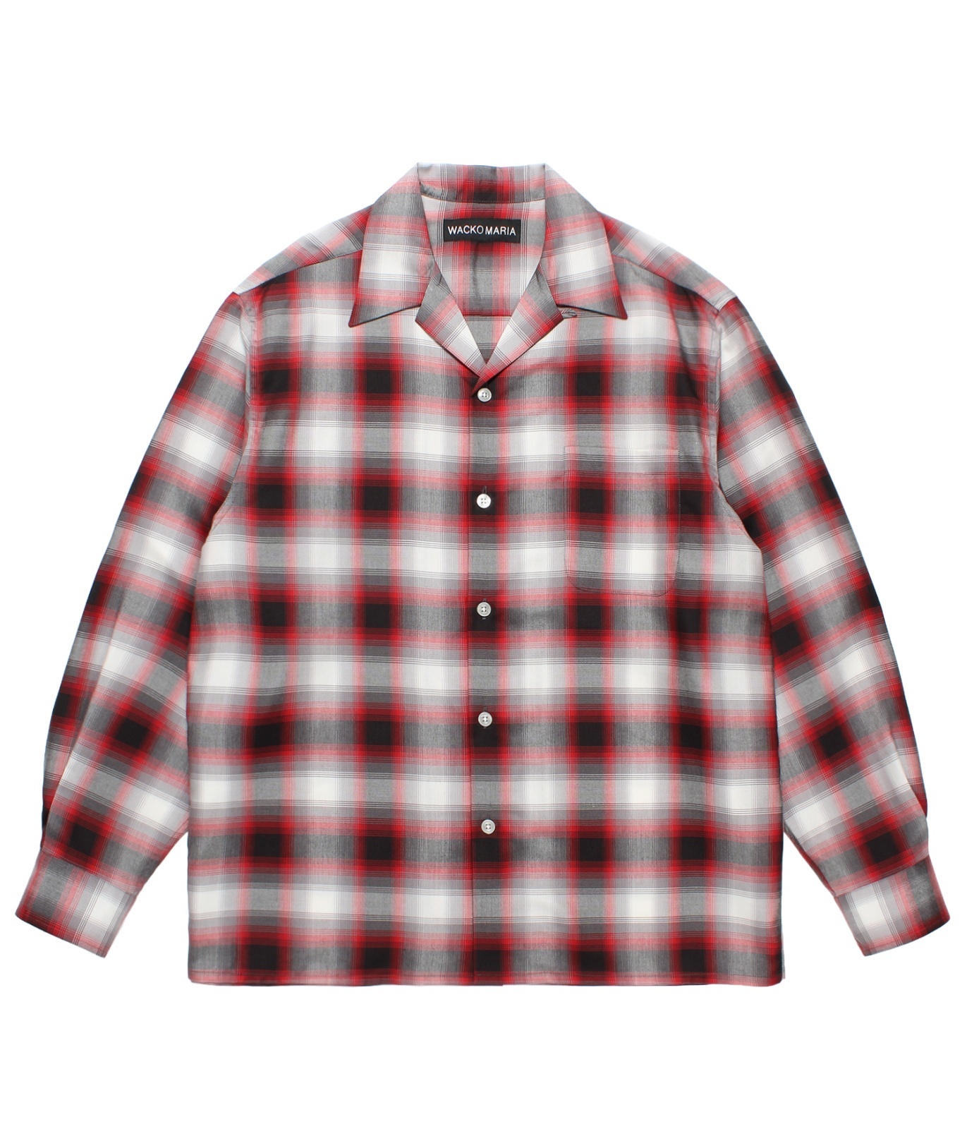 WACKO MARIA (OMBRE CHECK OPEN COLLAR SHIRT L/S TYPE-2) RED - FAMLEST