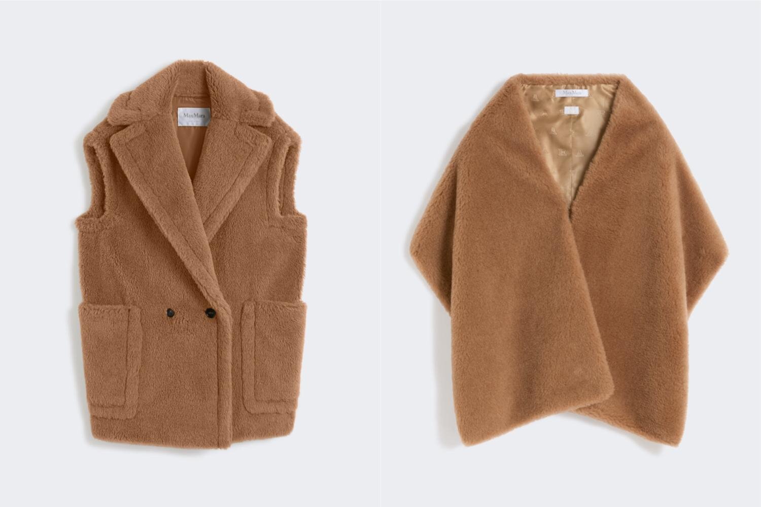 マックスマーラ“ふんわり”テディベア素材のストール、キャメルの