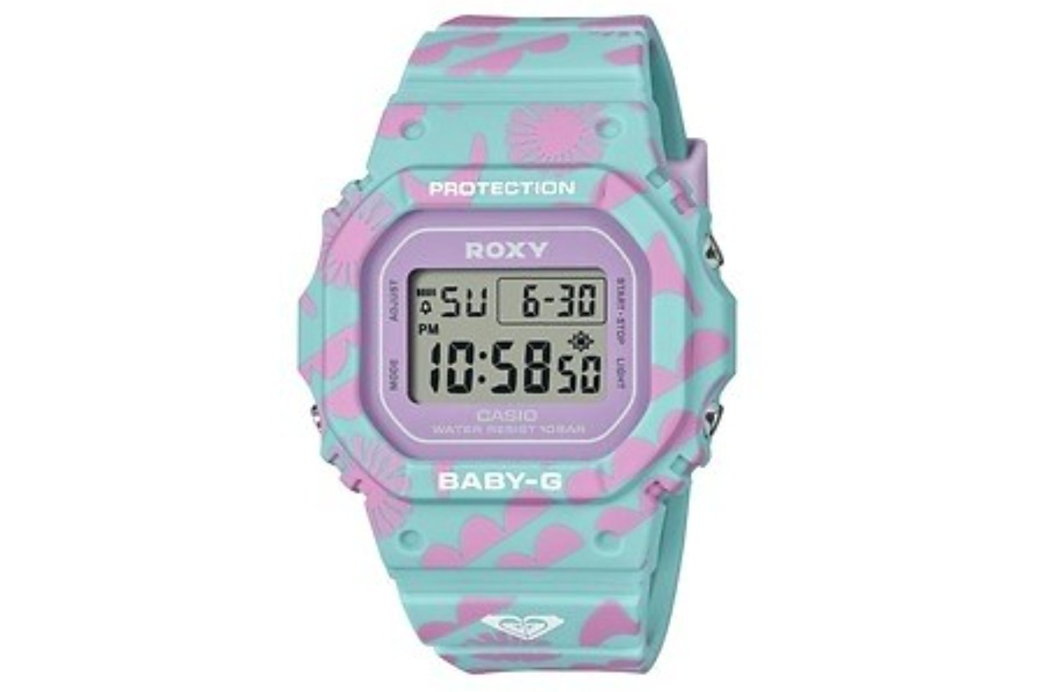 BABY-G×ロキシーのウィメンズ腕時計、角形フォルムに“太陽＆波”の