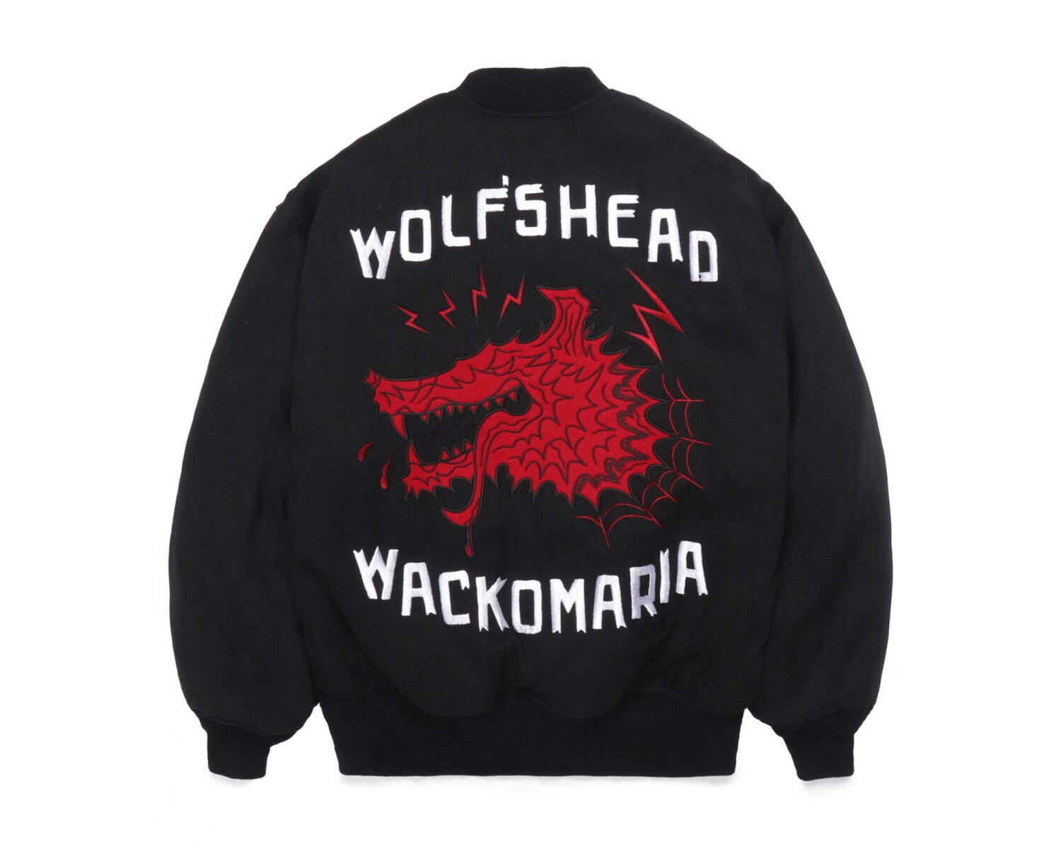 ワコマリア×ウルフズヘッド、フェイクファーの刺繍スカジャン＆背面