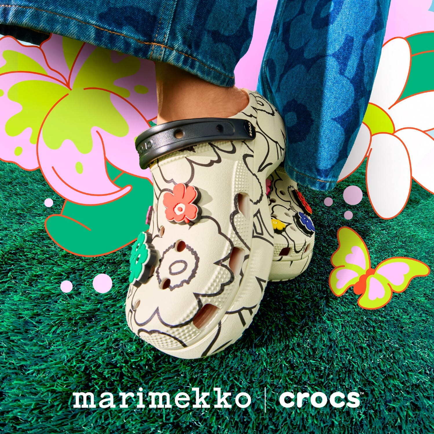 クロックス×マリメッコ「ウニッコ」柄サンダル、カラフルな“花モチーフ