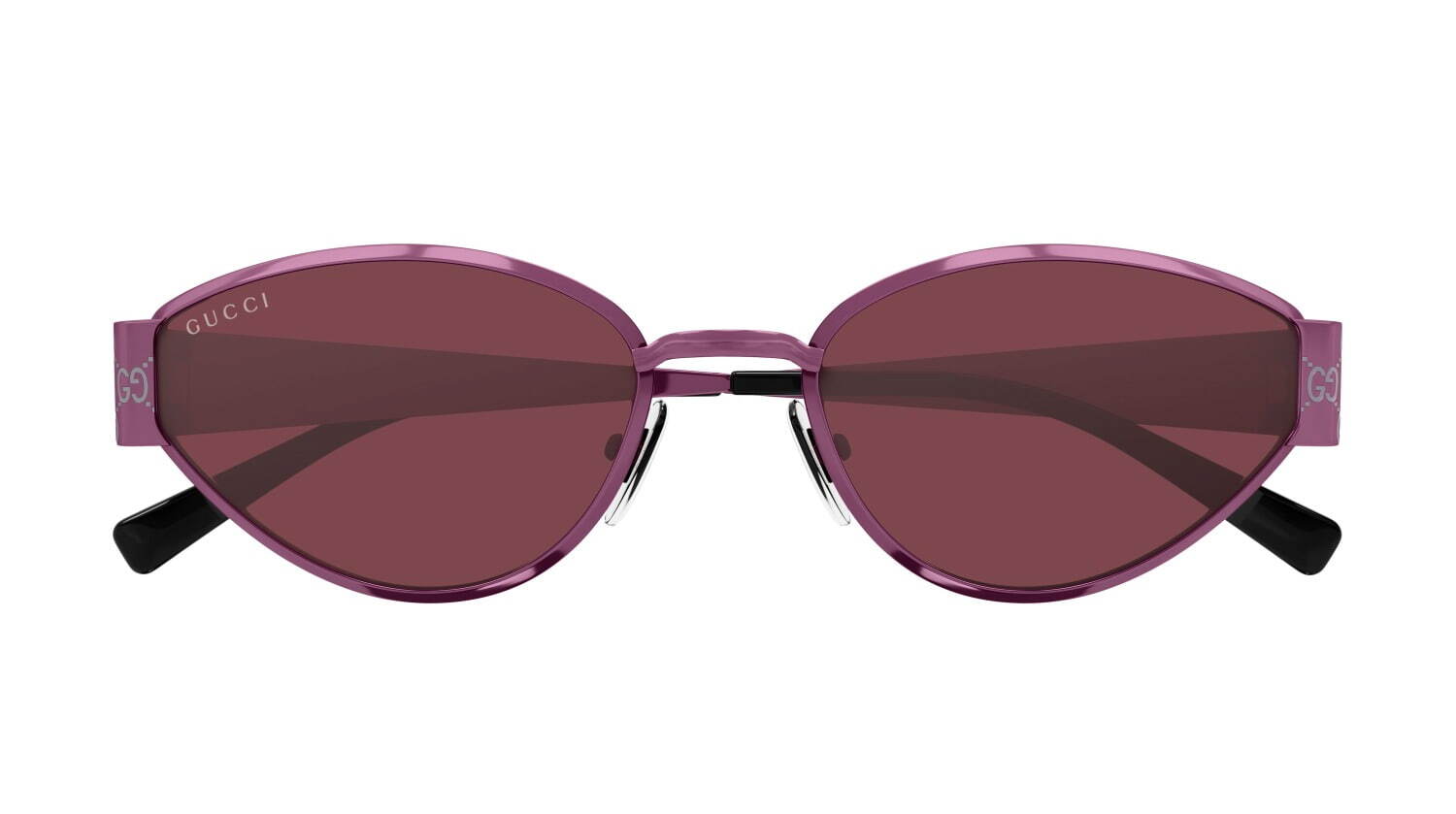 グッチ“煌めくメタルフレーム”サングラス、GGモノグラムのテンプルや