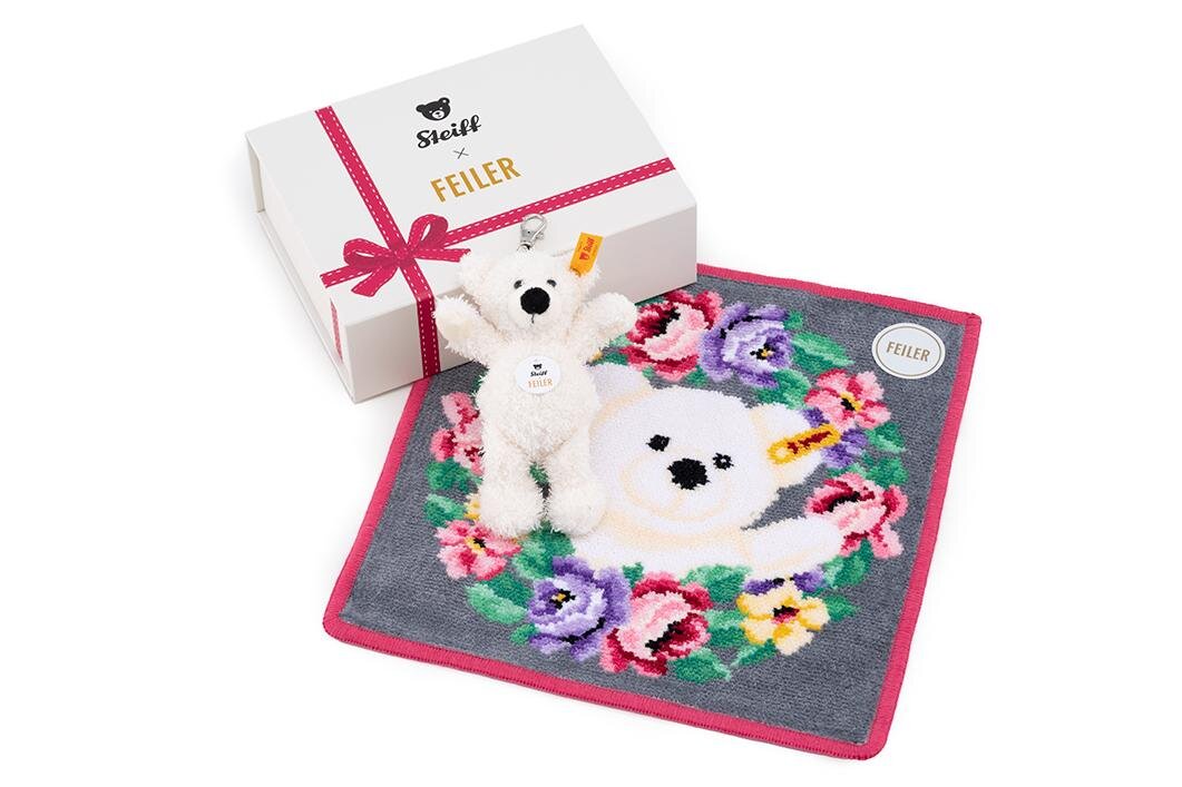 フェイラー×シュタイフ、白いテディベア「ロッテ」のシュニール織