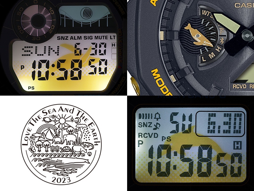 G-SHOCK“イルカ＆クジラ”モチーフの腕時計、ブラック×イエローの大胆