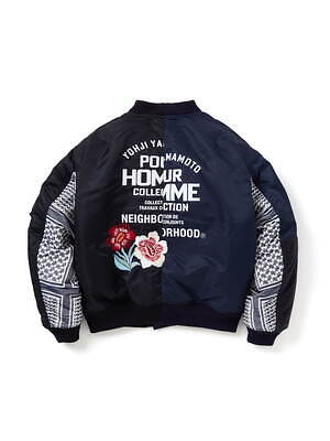 ヨウジヤマモト×ネイバーフッドのメンズウェア、花柄刺繍＆ロゴ入りMA