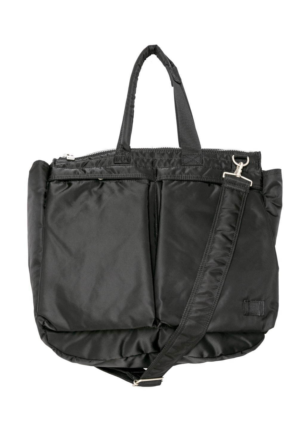 sacai × ポーター、マチありヘルメットバッグ＆非対称ポケットのバック