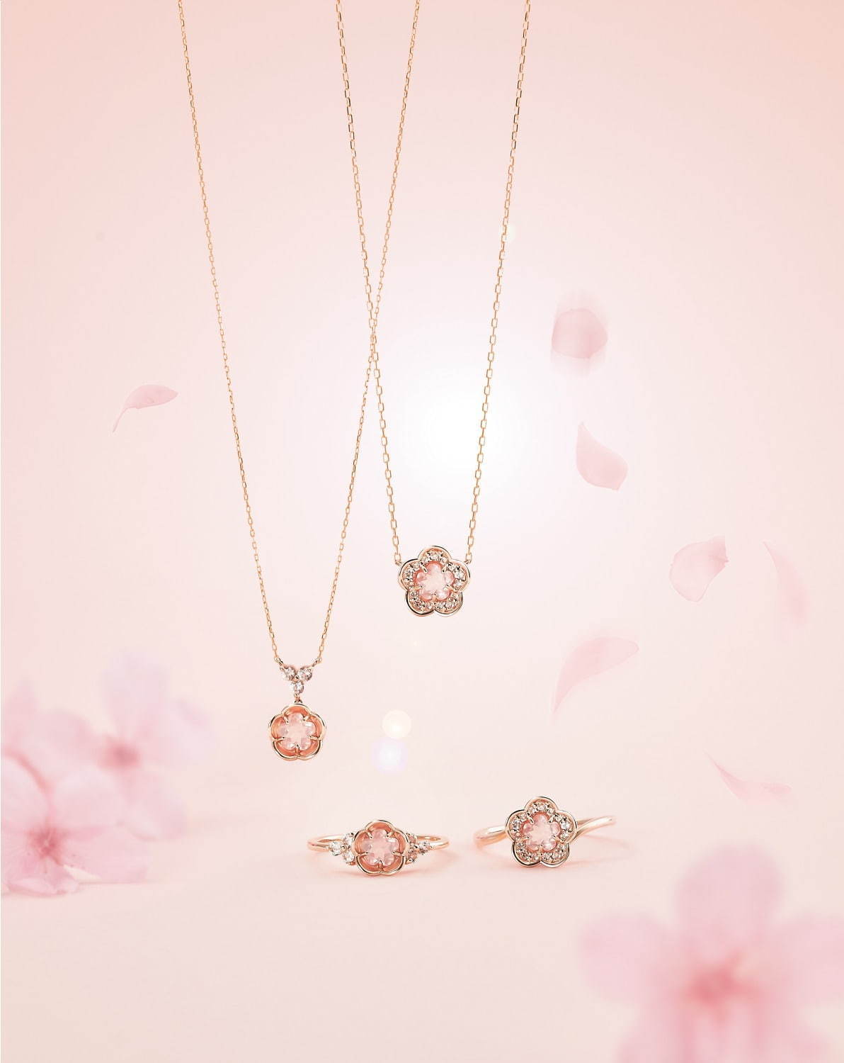 サマンサティアラの桜ジュエリー、ローズクォーツのフラワーリング