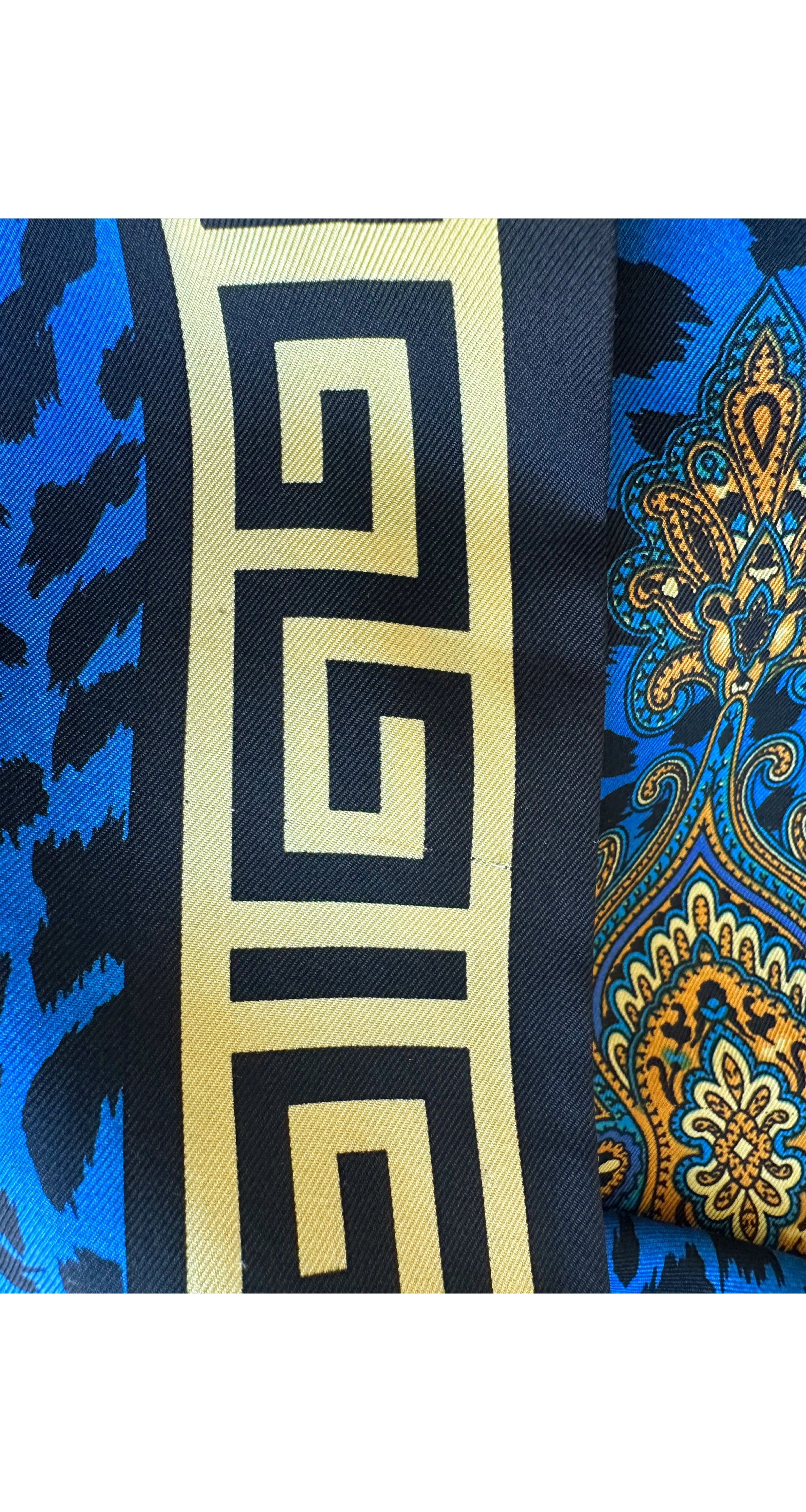 Atelier Versace 1990s Baroque Greek Key Trim Silk Long Fringe