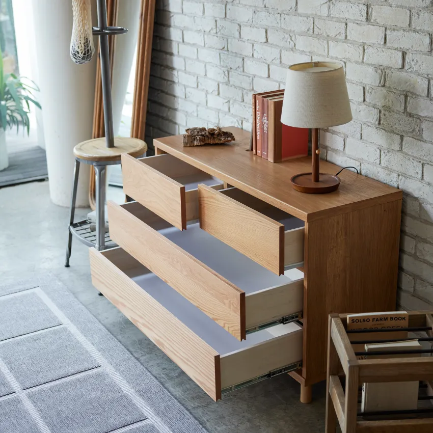 木製チェスト 110幅 天然木 ホワイトオーク 引き出し収納 大容量 棚