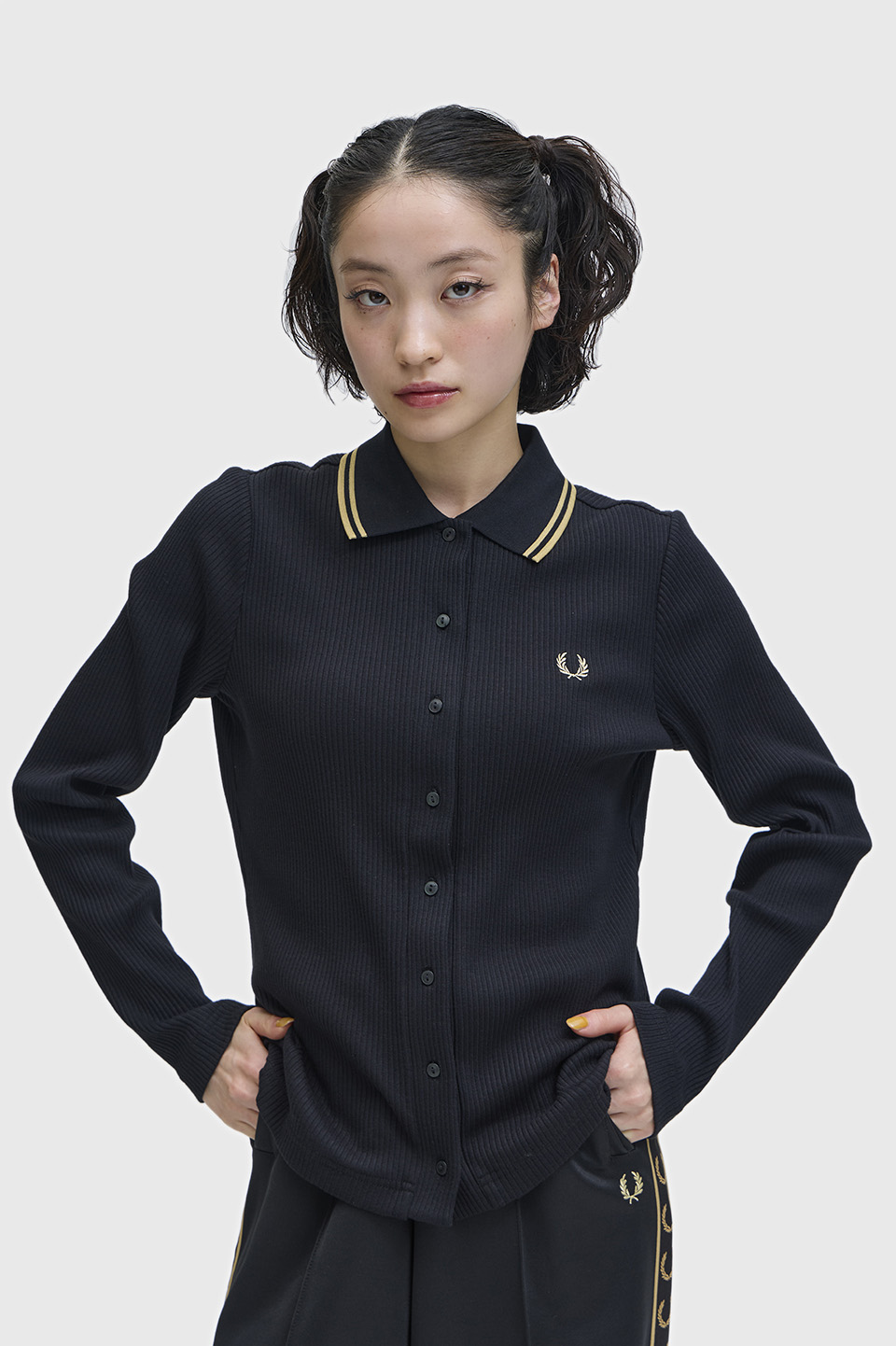 Button Through Rib Polo Shirt(8 102：BLACK): | FRED PERRY JAPAN