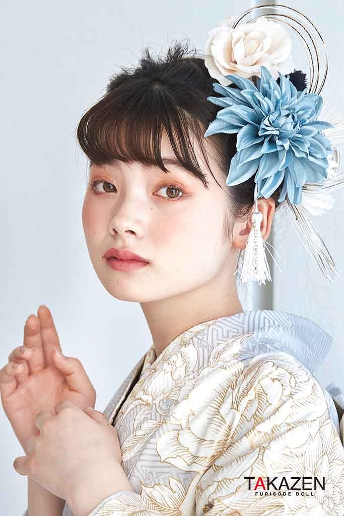 くすみカラー古典 水色(アイスブルー)/淡色/くすみブルー 牡丹柄 淡い