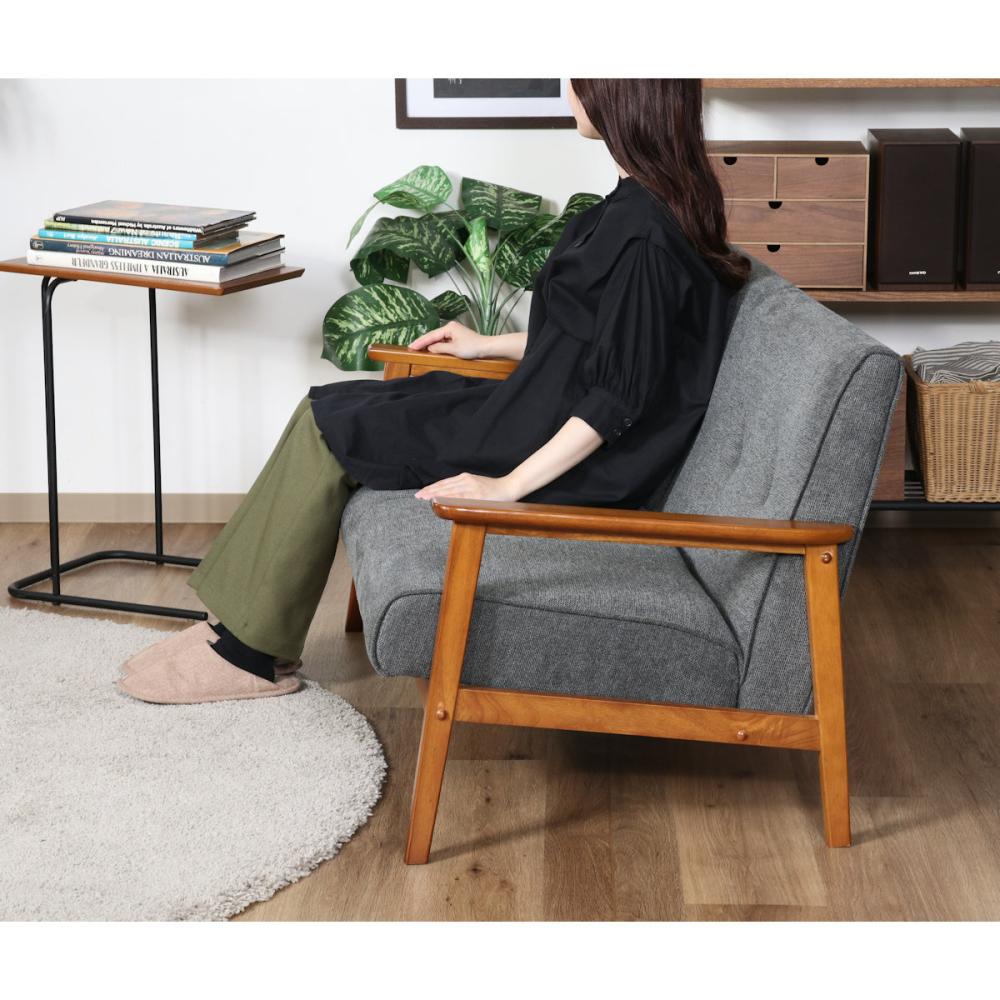 不二貿易 木肘ソファ ミート 2人掛け グレー 厚手ファブリック