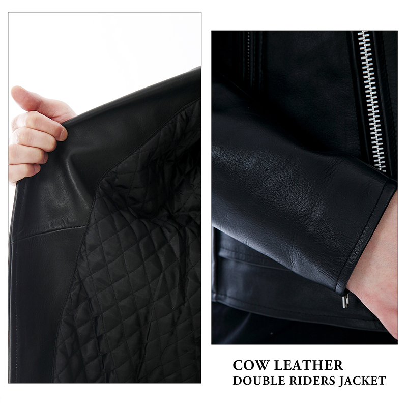 牛革 ダブルライダースジャケット メンズ ブラック/ホワイト S/M/L/LL
