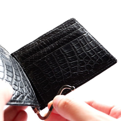 クロコダイル革 レザーマネークリップ 札ばさみ | 手染めクロコダイル