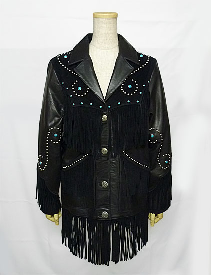 SALE値下げ ラム革 レディース フリンジ ターコイズ付 ウエスタン