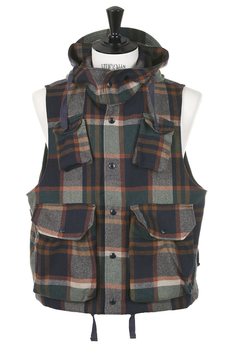 Engineered Garments Field Vest Heavy Wool Plaid - Navy/Brown