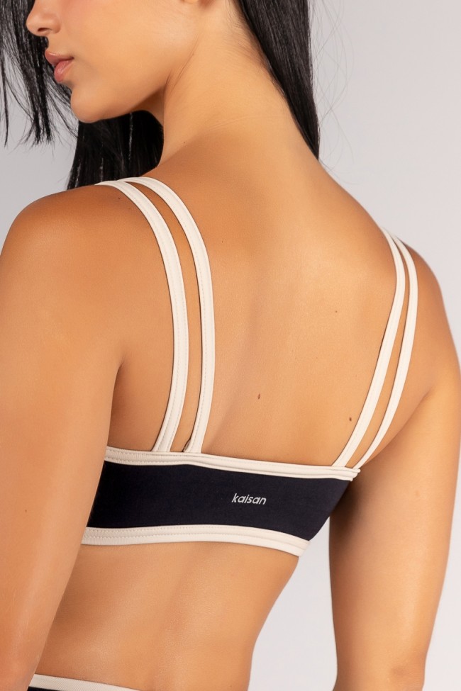 Kaisan | Top com Alças Duplas e Decote Sinuoso (Preto / Off-White