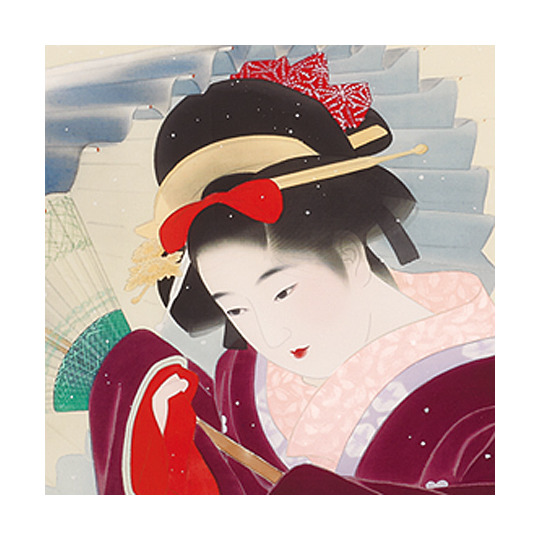 伊東深水 掛け軸 『吹雪』 送料無料 【掛軸】【一間床】【丈の短い掛軸