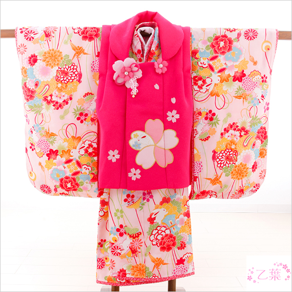 七五三 着物 レンタル 三歳 3歳 被布セット 320070 乙葉 ピンク桜 薄