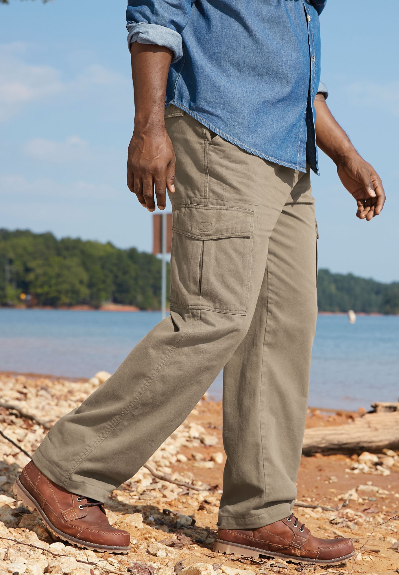Elastic Waist Cargo Pants - Relaxed Fit Renegade, Black | King Size