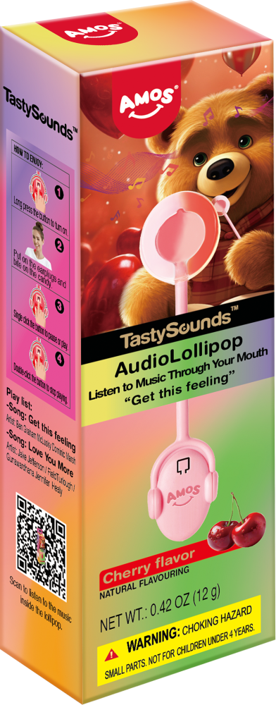 Amos® TastySounds™ Cherry Get this Feeling Music Audio Lollipop