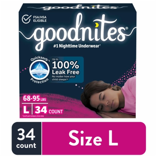 Goodnites Girls' Nighttime Bedwetting Underwear Size Large (68-95