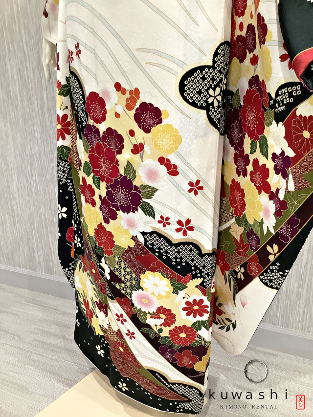 正絹振袖レンタル】 80006 ホワイト吉祥桜正絹振袖袋帯セット