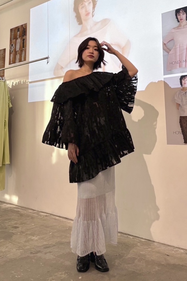 HONEY MI HONEY｜flower organdie frill tunic｜立体フラワー×フリルの