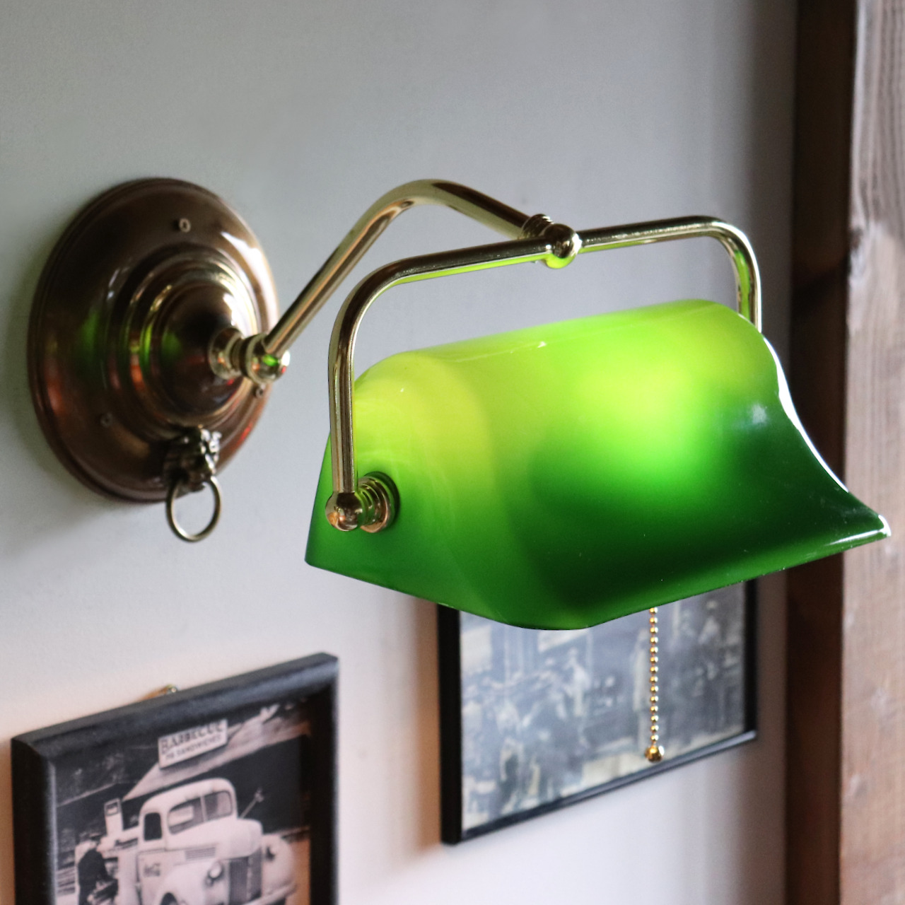バンカーズランプ壁掛照明グリーンシェードブラケットライト・ライオン