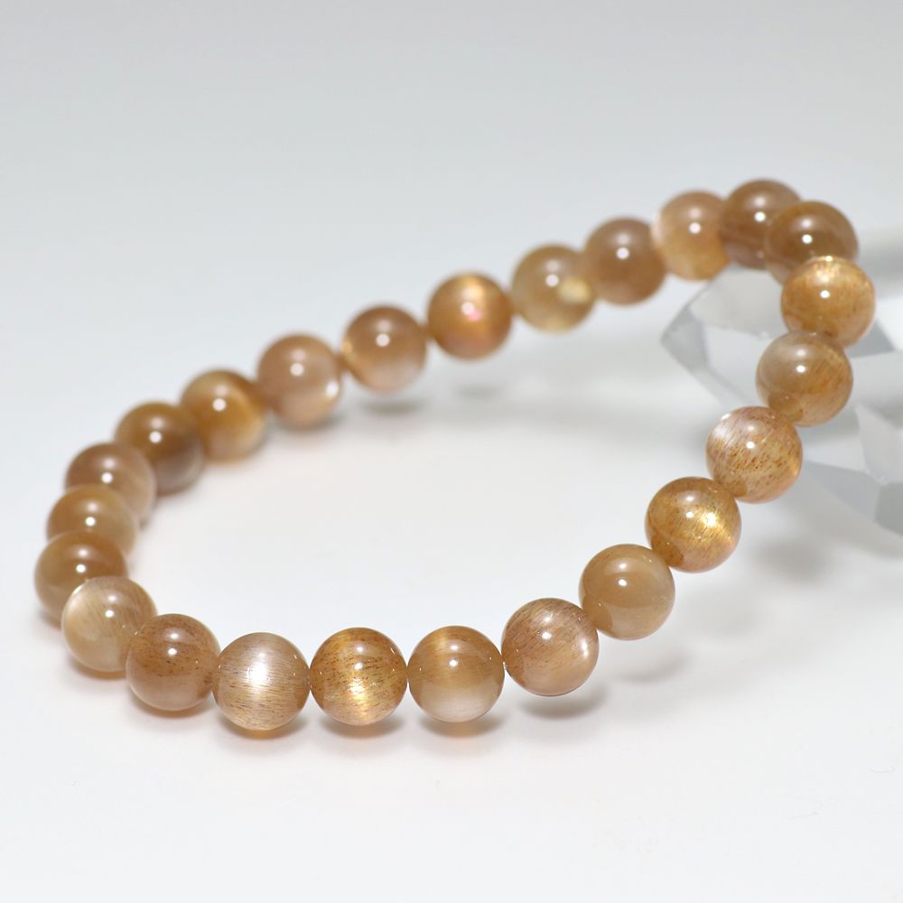 高品質++]ゴールデンサンムーンストーンブレスレット（約7.5mm玉